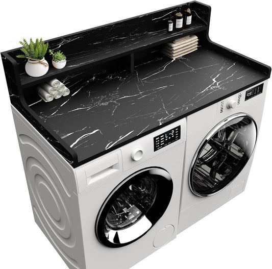 Washer Dryer Countertop, 54" x 27.55" 2-Tier Washer Dryer Topper with Edge, for Laundry Room Organization Oak