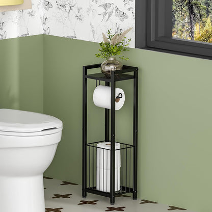 Narrow Side Toilet Paper Holder with Storage Shelf | Freestanding Roll Holder for Bathroom, Small Space, Bathroom Tissue & More
