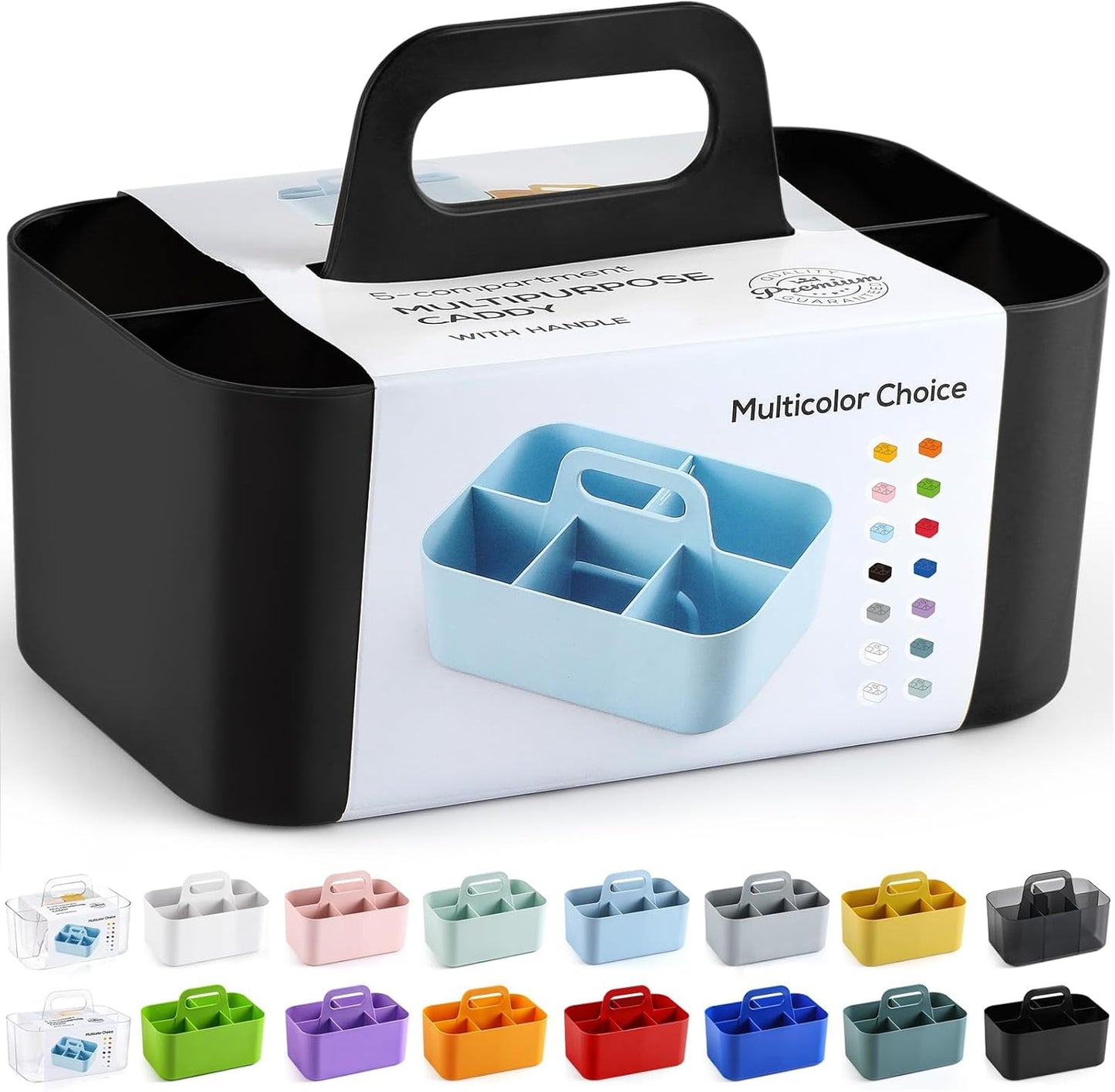 Multiuse Caddy Organizer with Handle, Portable Divided Plastic Tote Bin - Art Craft, Stationary Pen Marker Crayons, Makeup Hair Supplies Storage - Bathroom, Classroom, Dorm, Office, Desk Holder - Grey