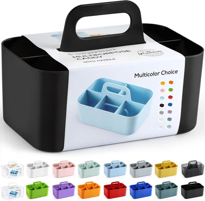 Multiuse Caddy Organizer with Handle, Portable Divided Plastic Tote Bin - Art Craft, Stationary Pen Marker Crayons, Makeup Hair Supplies Storage - Bathroom, Classroom, Dorm, Office, Desk Holder - Grey