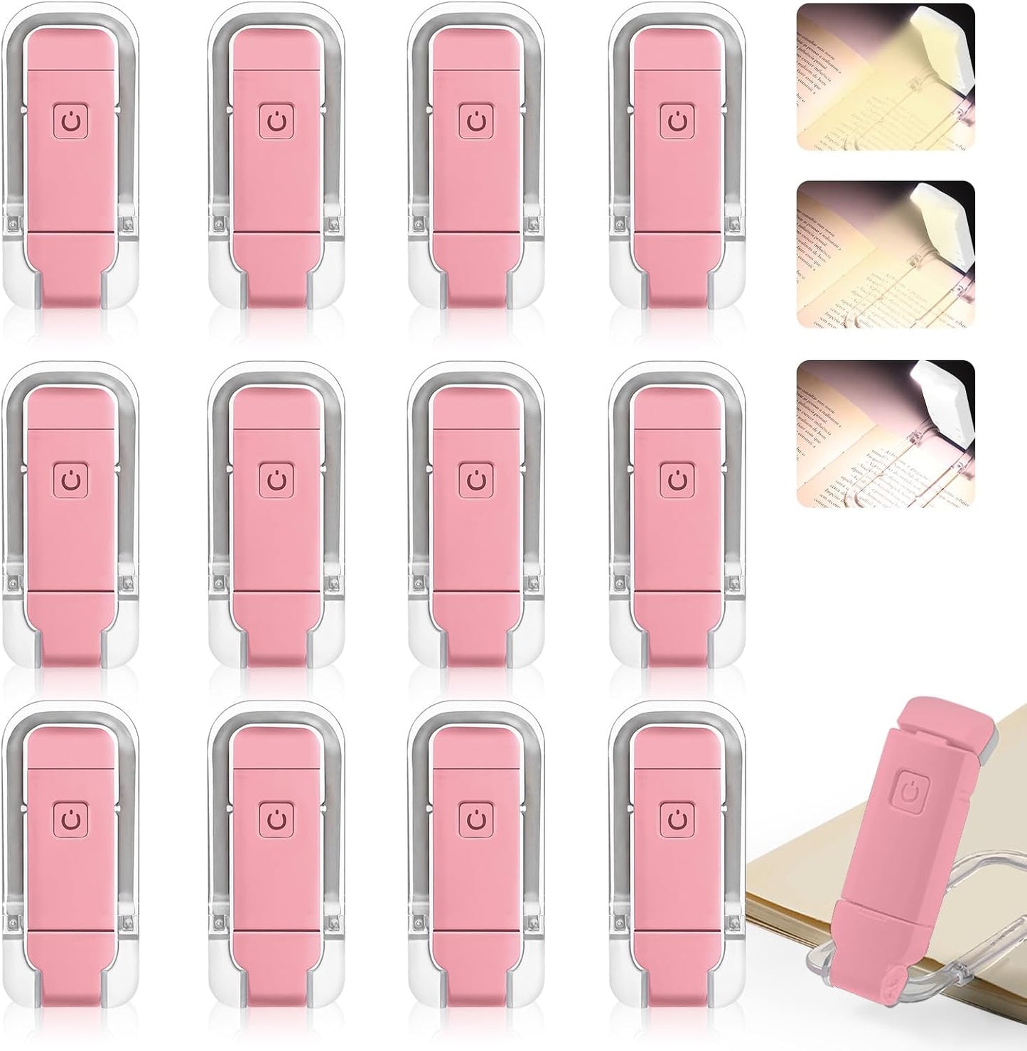VZZNN 12 Pack Reading Light,Rechargeable Book Light for Reading in Bed,Clip-On Book Lights with 3 Color Temperature,Bulk Gifts for Book Lovers Kids Adults（Blue）