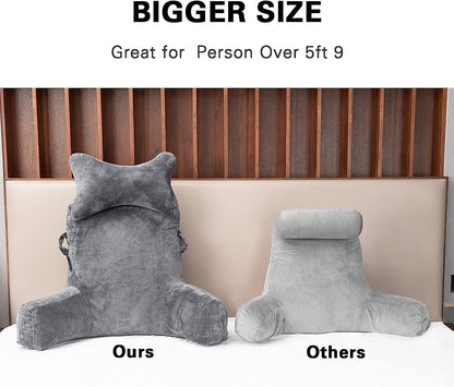 SLIGUY Reading Pillow-Bed Rest Pillow with Detachable Neck Roll & Support Arm for Sitting in Bed Couch or Floor-Backrest Reading Pillow Adult Back Pillow for Reading/Watching TV/Gaming,Dark Grey