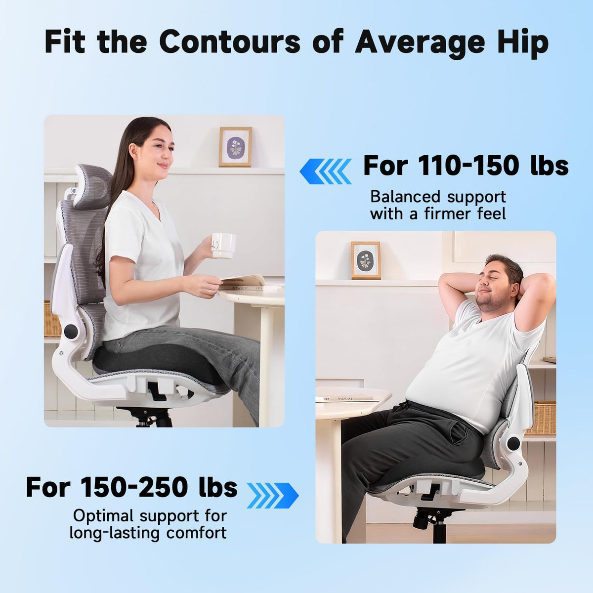 Office Chair Cushion Tailbone Pressure Relief Long Sitting Comfort Large