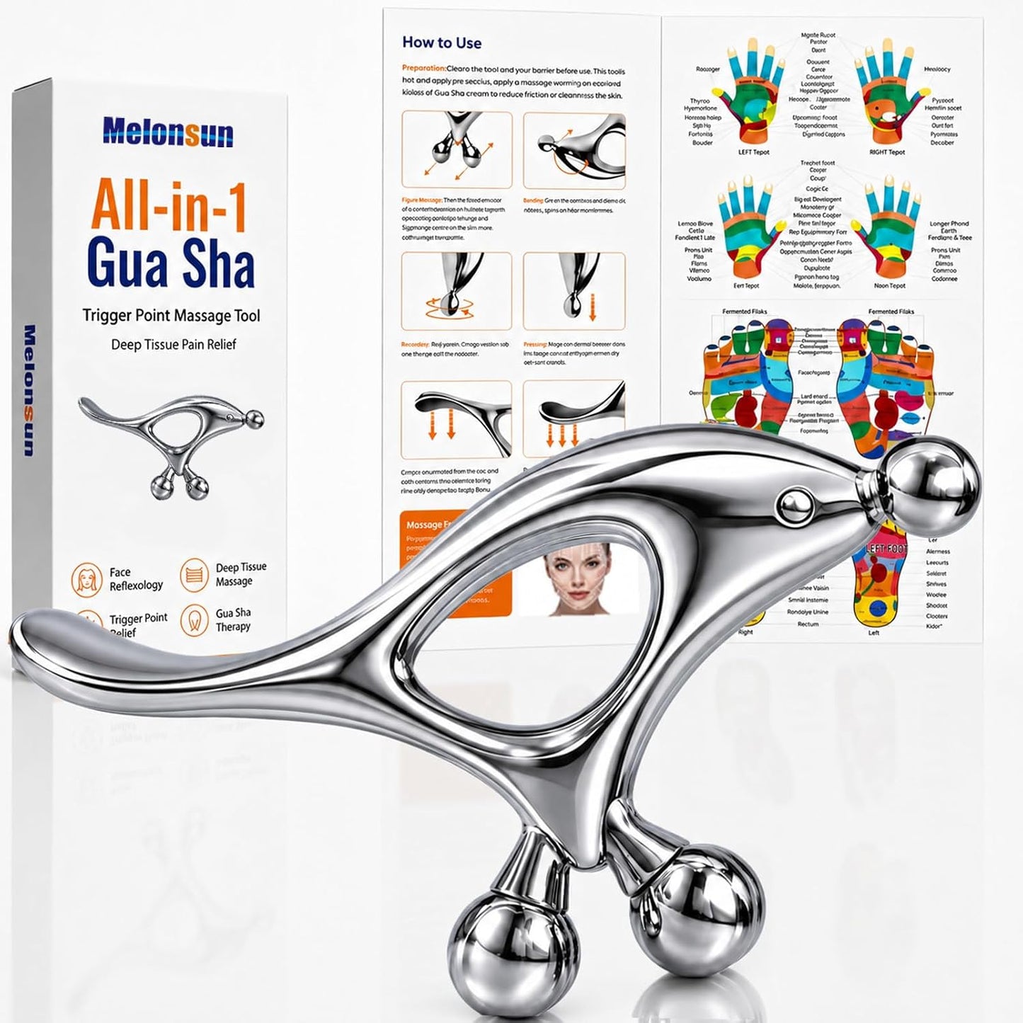 Melonsun Trigger Point Massage Tool for Pain Relief, Deep Tissue Massage & Gua Sha, Fascia Release Muscle Scraper Acupressure Tool for TMJ Relief, Muscle Recovery, Full-Body Massage & Therapists