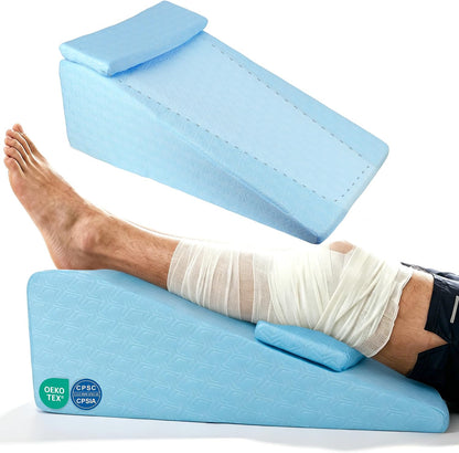 Knee Surgery Pillow Straight Double Leg for Swelling & Blood Circulation | ACL Surgery, Full Knee Replacement Wedge Pillow, High Density Foam Wedge for Elevating Leg with Removable Cover