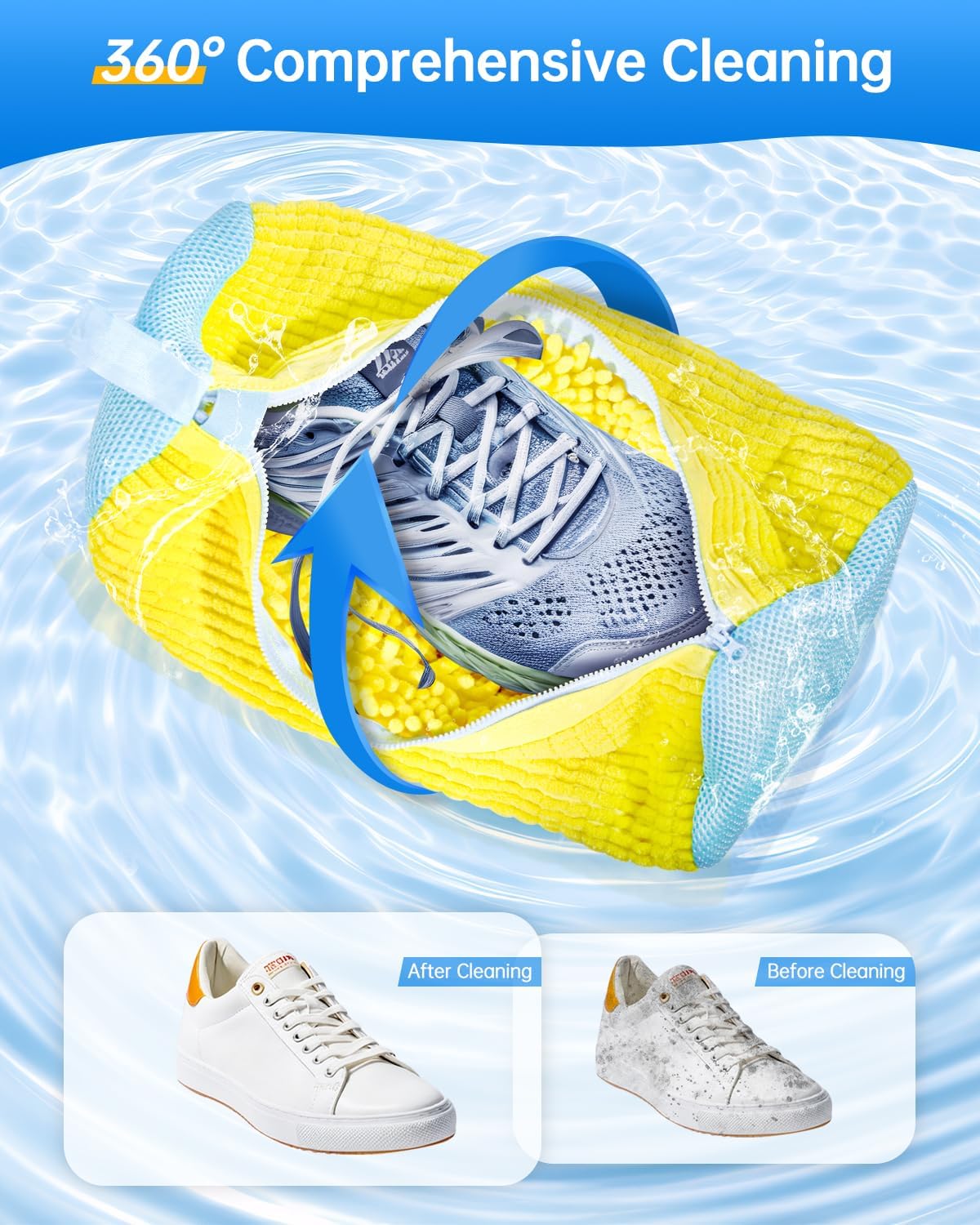 Shoe Washing Machine Bag & Shoe Washing Bag Reusable for Sneaker Laundry | Sneaker Washing Machine Bag & Shoe Laundry Bag, Chenille Microfiber 360 Cleaning, Reusable Hook Dryer, 1 Pack