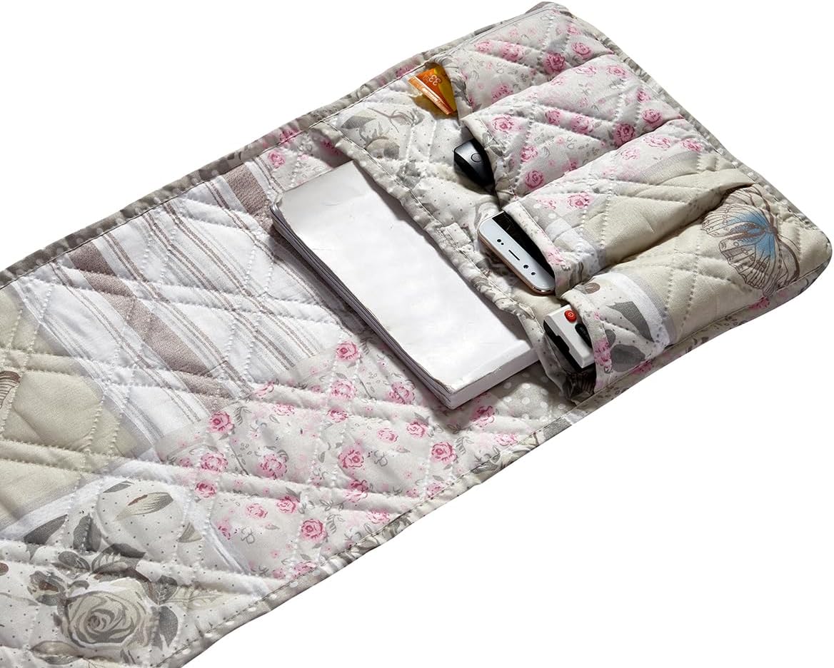 Brilliant Sunshine Burgundy Toile Floral Couch Armrest Cover, 35"×13" | Washable Magazine Holder, Armrest Organizer & Caddy on Sofa, Recliner, Armchair, Storage for Remote Controls, Phone, iPad