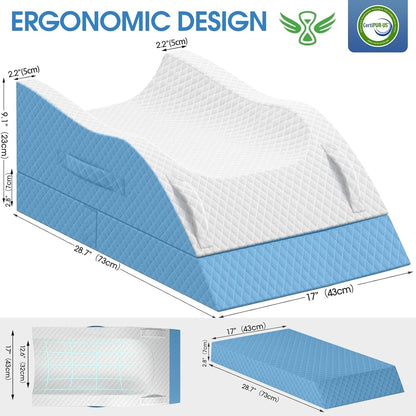 TranquilRelax Leg Elevation Pillows for After Surgery, Wedge Pillow, Grey | Memory Foam, All-around Knee & Ankle Support for Swelling, Height-adjustable, Nop-Slip Bottom, Washable Cover, Single-leg