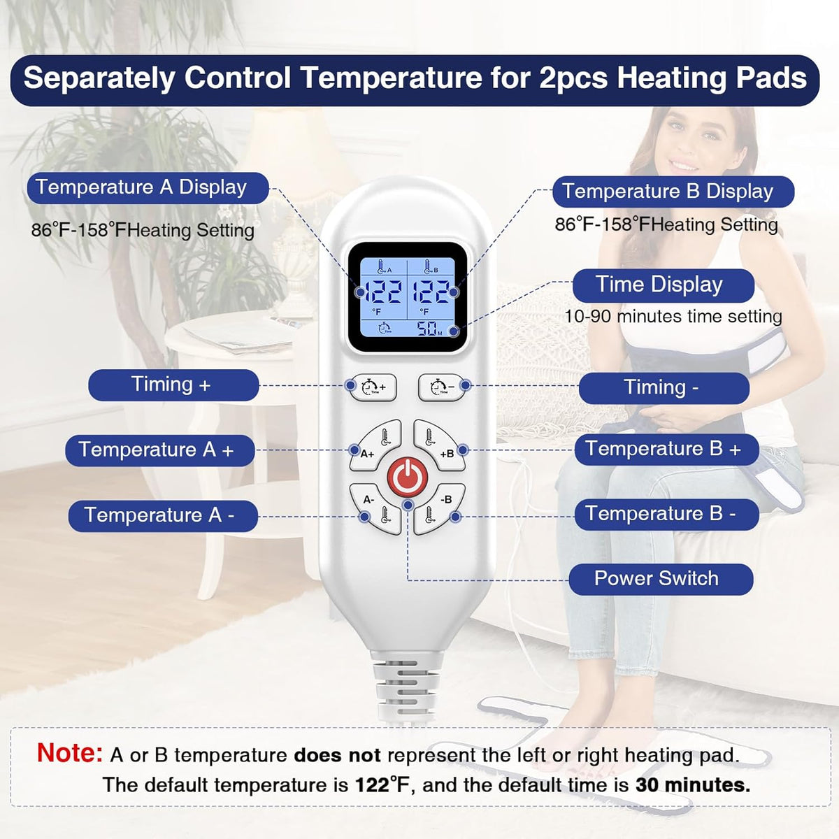 JOBYNA Heating Pad for Neck, Hands-Free Electric Heated Neck Wrap for Pain Relief, 29"×8'' Neck Heat Pad with 8.53ft Power Cord, Auto Shut Off,Size/Temperature/Time Adjustable（Navy）