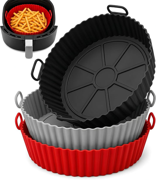 SAMNATE 3pcs Air Fryer Liners reusable - silicone air fryer liners, AirFryer Accessories, Air Fryer Silicone Liner - reusable airfryer liners - air fryer pans - airfryer liners