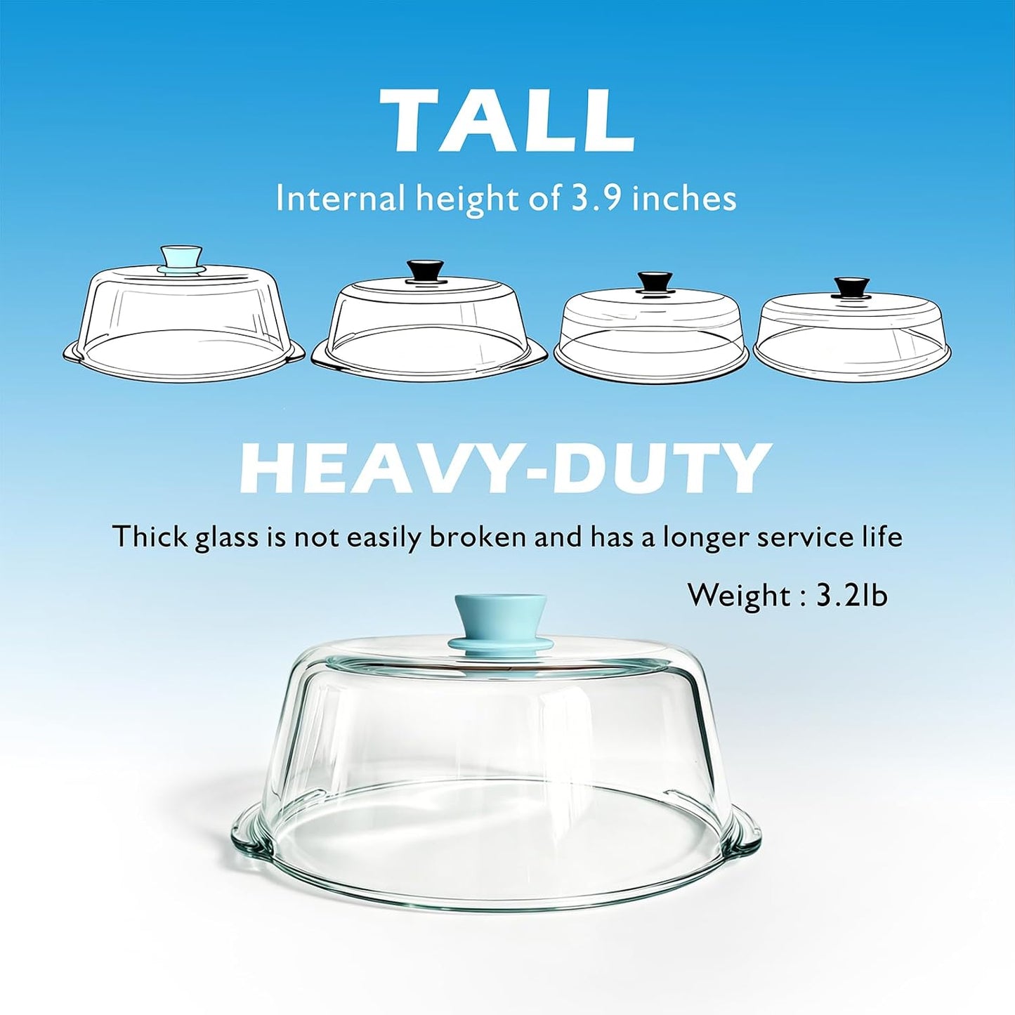 Tall Glass Microwave Splatter Cover for Food, 10in Food Grade Guard Lid | No Plastic, BPA Free, Dual Vents, Silicone Knob, 3.9in Tall for Bowl Covers, Microwave Lid for Food Heating, Dishwasher Safe