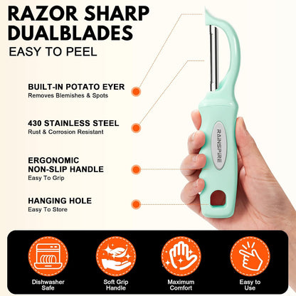 Rainspire Vegetable Peeler Potato Peelers for Kitchen, Sharp Stainless Steel Blades Veggie, Comfortable Handle Fruit Peeler, Carrot Peeler Apple Peeler Dishwasher Safe Black, 1-Pack
