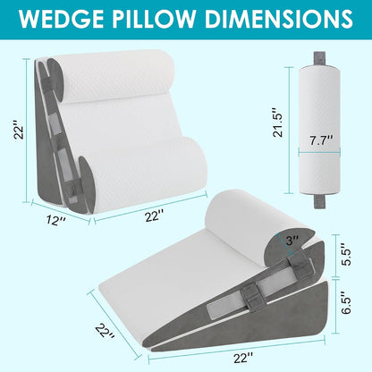 3Pcs Wedge Pillow Set for After Surgery,Acid Reflux Relief, Adjustable Bed Wedge Pillows for Sleeping,Anti Snore, Memory Foam Triangle Pillow for Back&Neck&Shoulder Pain Relief, White&Grey