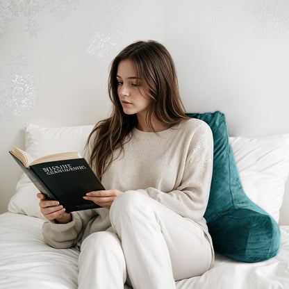 OAISZ Reading Pillow for Sitting in Bed with Shredded Memory Foam, Grey | 19-Inch Back Pillow for Sitting Up in Bed, Extended Arms, Side Pockets, Supportive Adjustable Pillow Removable Washable Cover