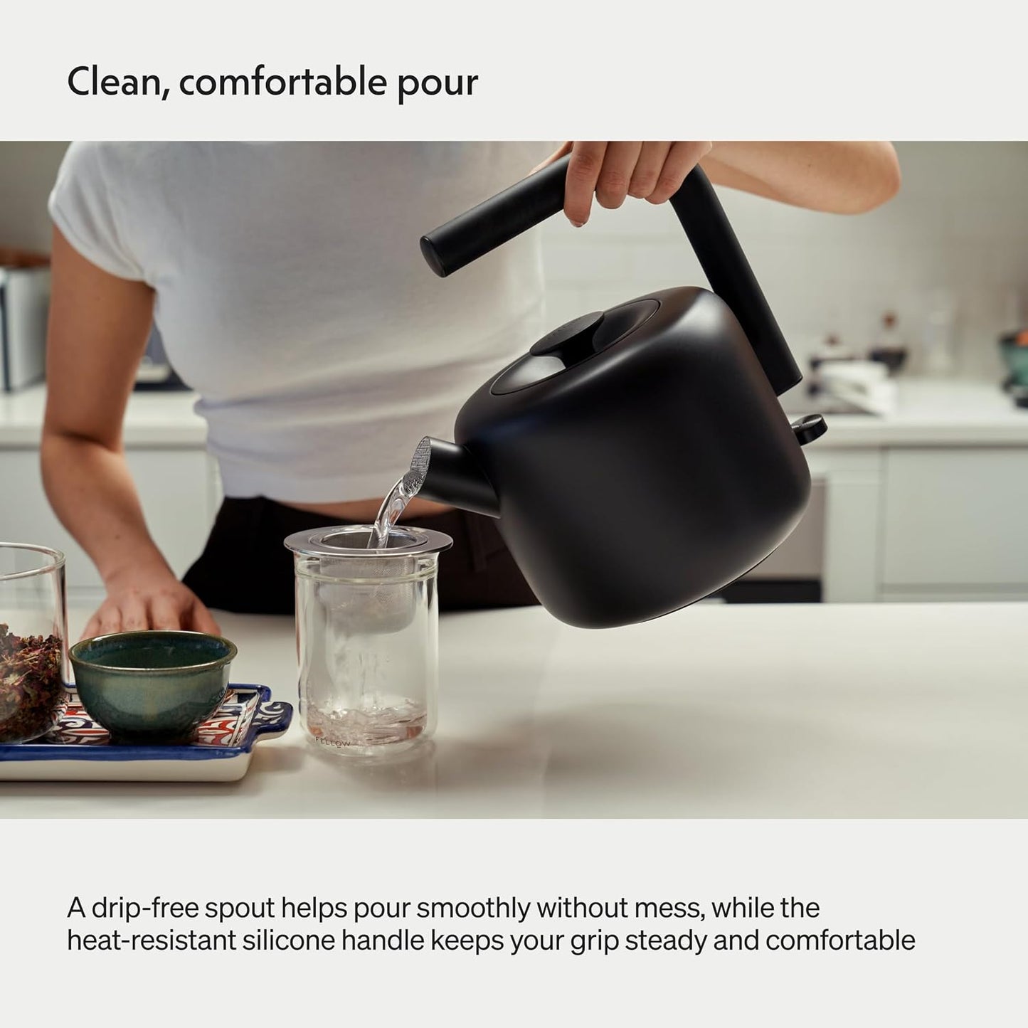 Fellow Clyde Electric Kettle 1.5 Liter - Fast Boil, Drip-Free Spout | Hot Water Tea Kettle for Tea & Coffee, Stainless Steel Water Boiler, Auto Shut-Off, BPA-Free, Cordless, Matte Black