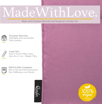 Qomfor - Microwavable Heating Pad - Mauve - 3-Chamber Design Heat Pack - Therapeutic Heat Wrap for Neck, Shoulders & Period Cramps Pain Relief - Reusable Hot/Cold Therapy Bag