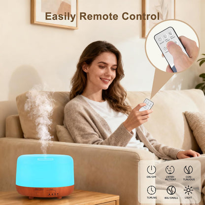 300ML Essential Oil Diffuser, Remote Control Ultrasonic Aromatherapy Oil Diffusers Cool Mist Humidifier, Waterless Auto-Off and 7 LED Light Colors for Bedroom, Yoga, SPA, Baby