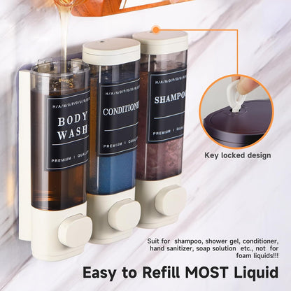 Shampoo and Conditioner Dispenser,Shower Soap Dispenser 3 Chamber No Drill Wall-Mounted Shampoo Dispenser for Shower Wall Mounted Shower Dispenser for Bathroom Hotel Large Capacity,Dark Gray1