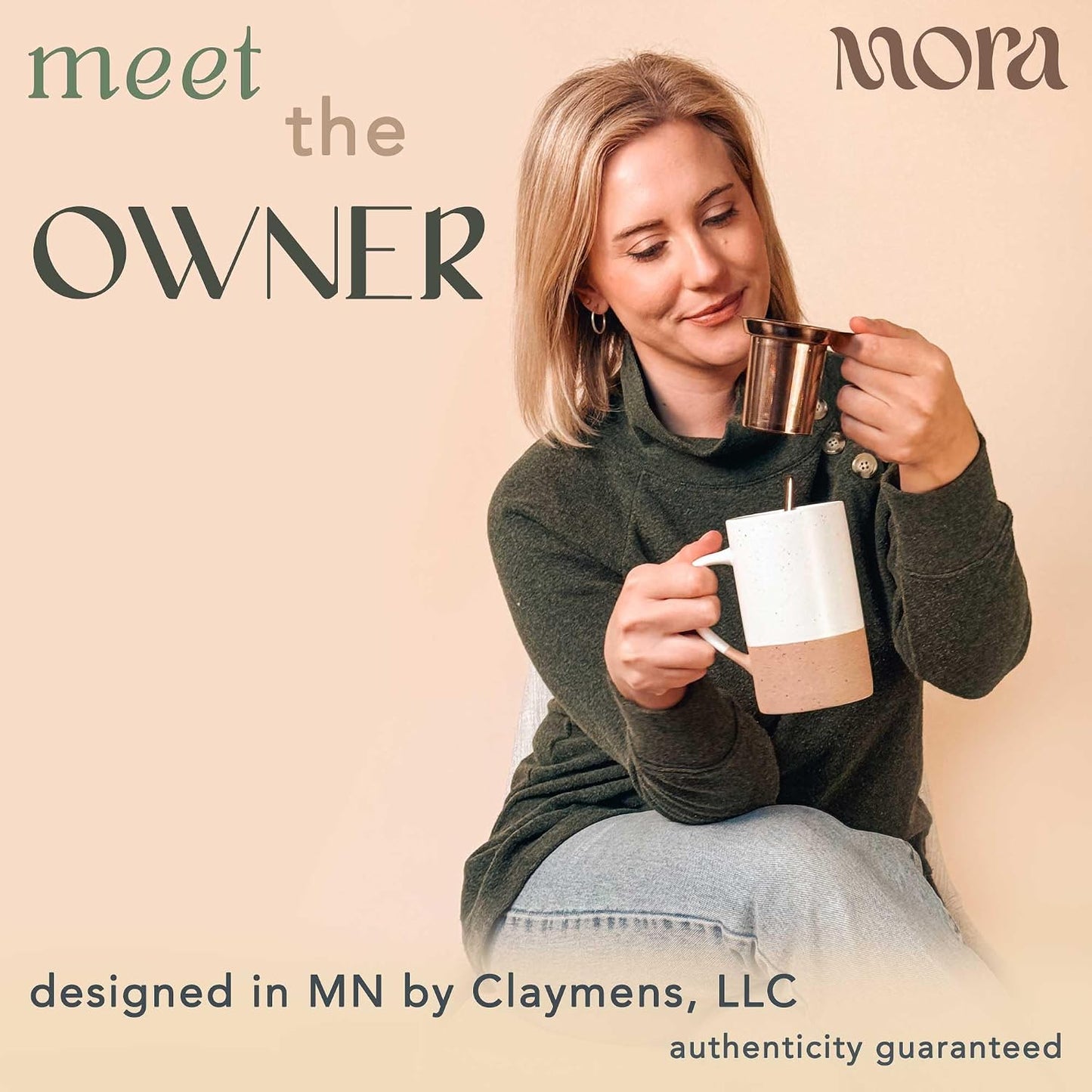 Mora Ceramics Tea Cup with Loose Leaf Infuser, Spoon and Lid, 12 oz, Microwave and Dishwasher Safe Coffee Mug - Rustic Matte Ceramic Glaze, Modern Herbal Tea Strainer - Great Gift for Women, Garnet