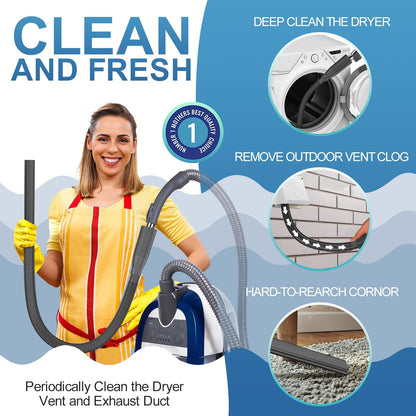 PetOde Dryer Vent Cleaner Kit – Dryer Vent Vacuum Hose Attachment Blue | Dryer Vent Cleaning Hose Reach Deep Inside Vents - Remove Hidden Lint, Speed Drying & Reduce Fire Risk
