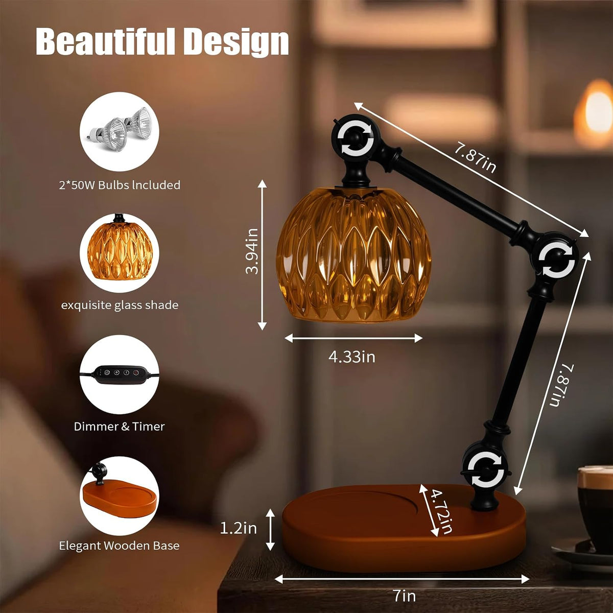 Candle Warmer Lamp, Dimmable Wax Melting Warmer with Adjustable Height, Bedroom Living Room Home Decor, Birthday Relaxation Gifts for Women (Green, Wave)