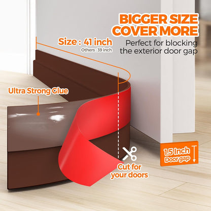Holikme Door Draft Stopper 41inch Weather Stripping Door Seal Sweep | Under Door Draft Insulator Strong Adhesive Silicone Garage Window Strip Blocker Cold Air & Noise, Easy Install Save Energy