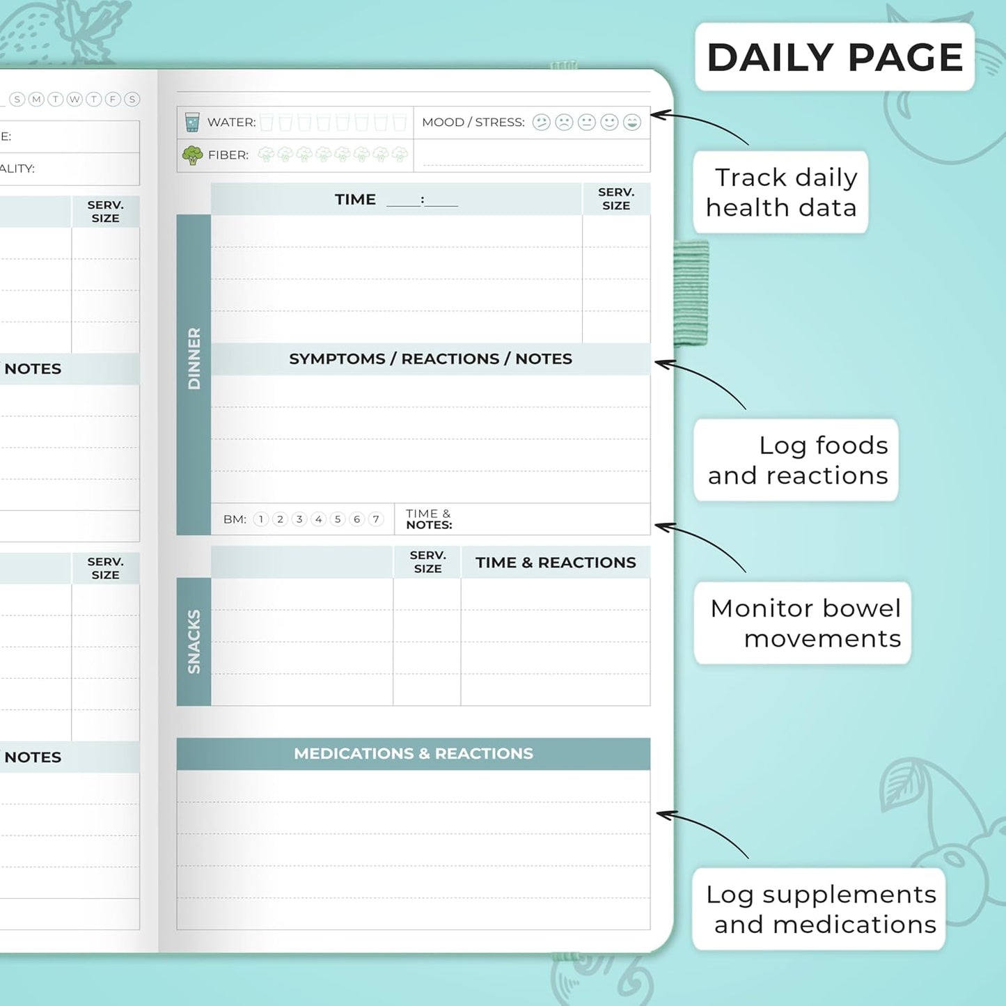 Clever Fox Food Sensitivity Journal & Symptom Diary, 8.5x11 Purple | Simple tracker log book for adults & kids, Intolerance, allergy, elimination diet, diabetic, IBS, low fodmap, food & poop