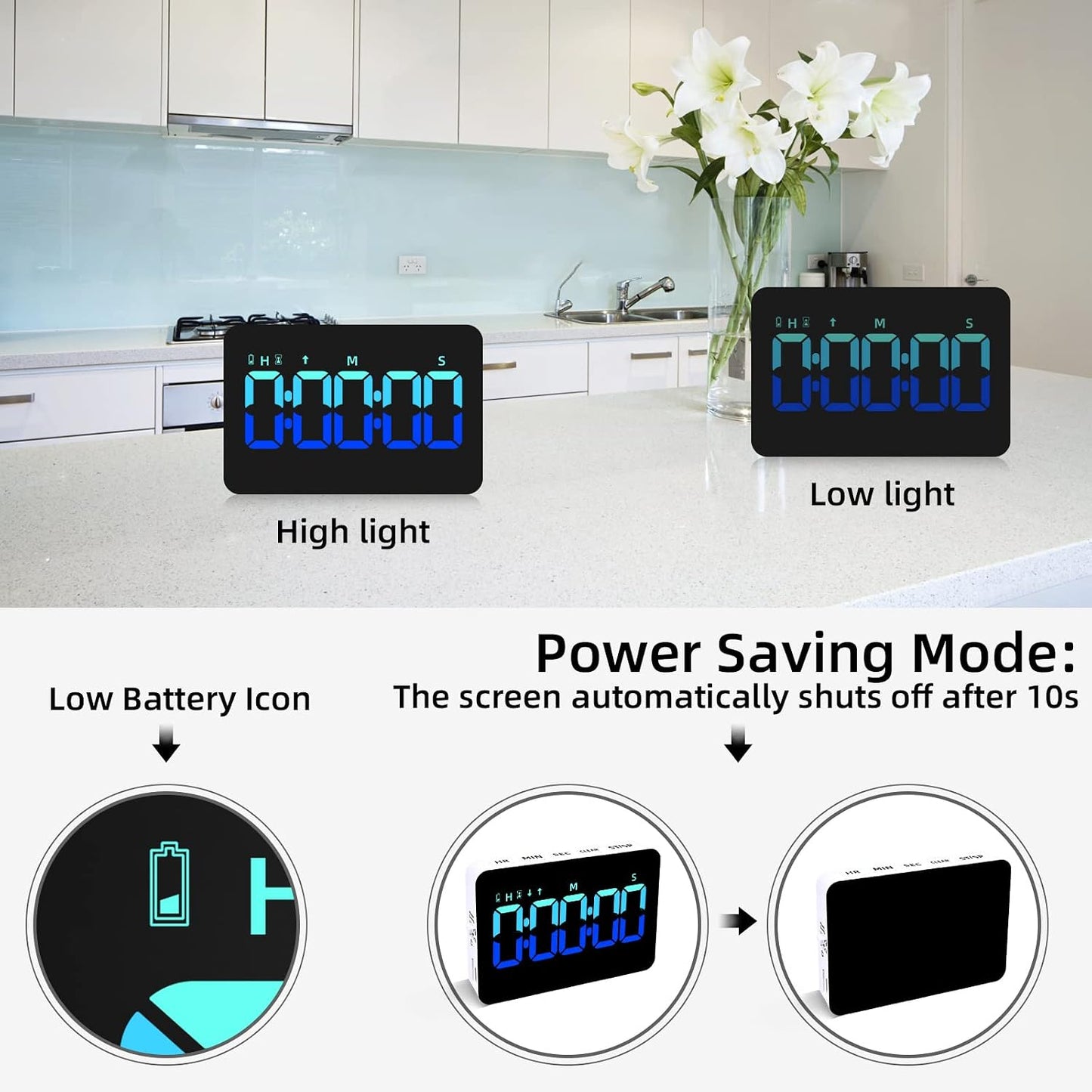 PERSUPER Kitchen Digital Timer, Count Down Up, Rechargeable, Vibration Mode | Adjustable Volume and Brightness LED Display, Time Management Cook, Desk, Kids Adults Study Teaching, Kitchen Gadgets RGB ﻿