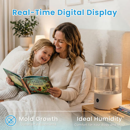 COWSAR Humidifier for Bedroom, 3L Top Fill Cool Mist Humidifier for Large Room, Easy to Fill & Clean, Quiet 22dB, Baby Humidifier, Nightlight, Timer/Sleep Mode, 360° Nozzle, Aromatherapy Tray, White