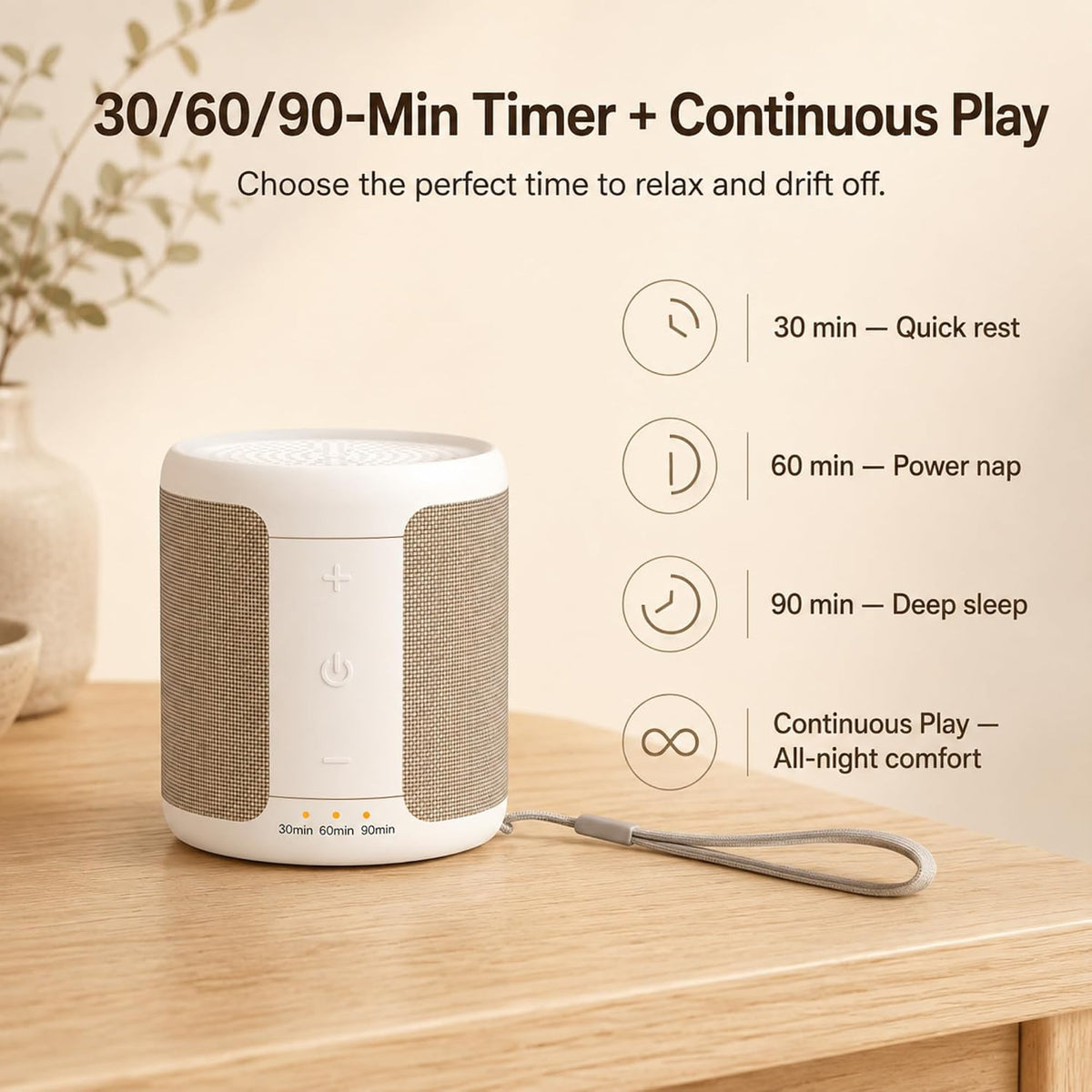 Portable White Noise Machine, 30 Sounds, USB-C, 12H Battery, Mini Travel
