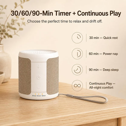 Portable White Noise Machine, 30 Sounds, USB-C, 12H Battery, Mini Travel