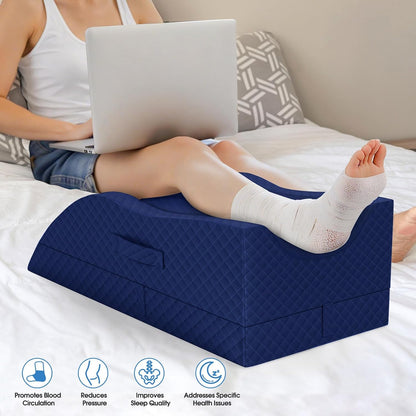 TranquilRelax Leg Elevation Pillows for After Surgery, Wedge Pillow, Grey | Memory Foam, All-around Knee & Ankle Support for Swelling, Height-adjustable, Nop-Slip Bottom, Washable Cover, Single-leg