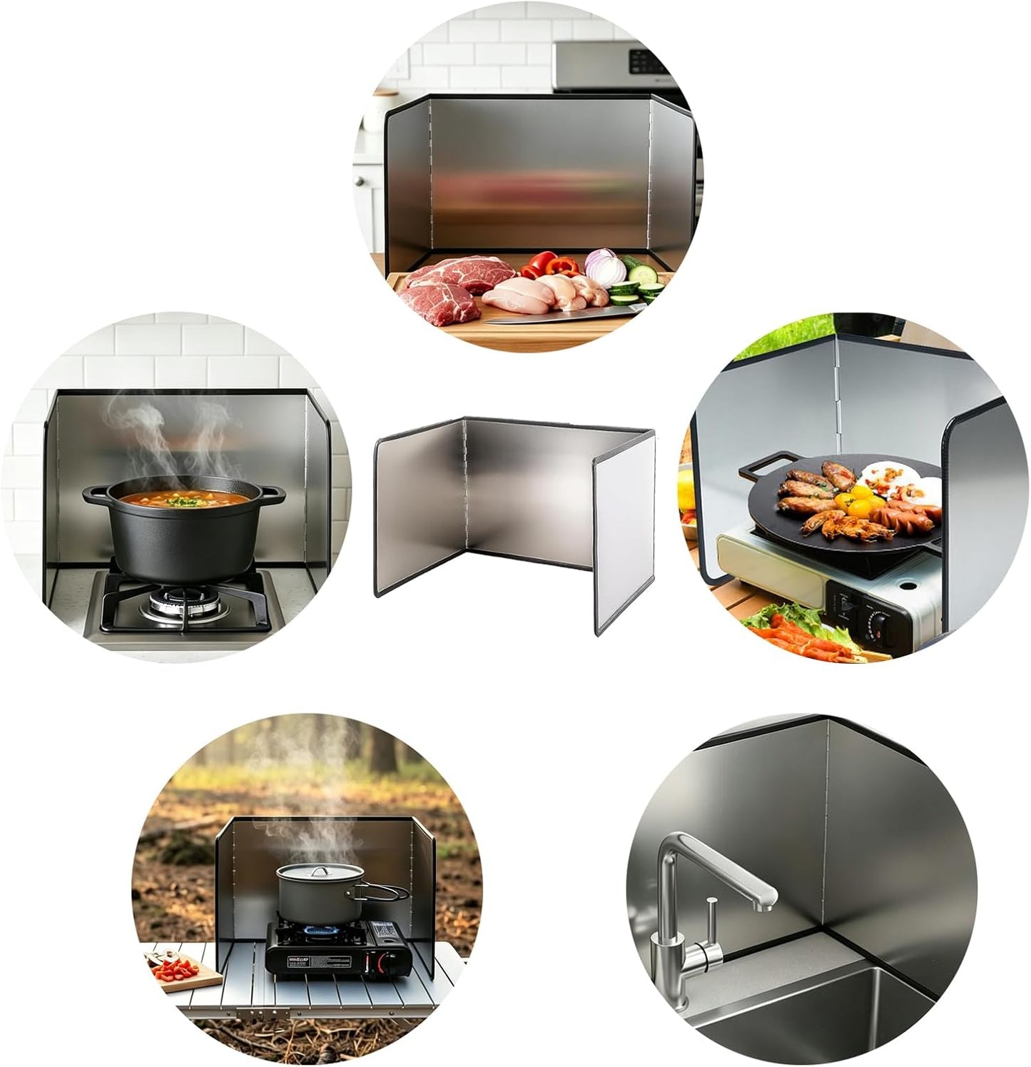 3 Sided Splatter Guard Stainless Steel Foldable Grease Splatter Screen for Frying Pan, Nonstick & Heat Resistant Stove Top Shield, Stops Oil Splashes for Safer Cooking