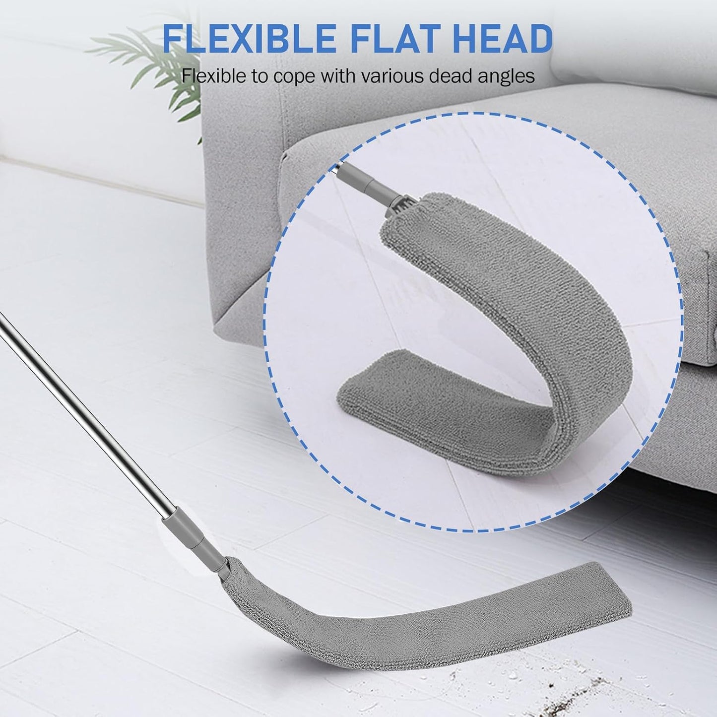 SetSail Dusters for Cleaning Retractable Gap Duster with Extension Pole | Extension Pole Long Handle, Flat Dust Cleaner, with 2 Microfiber Dusting Cloths, for Under Appliances Furniture Fridge