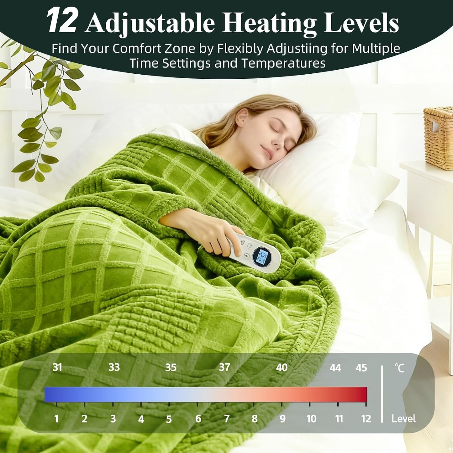 Heated Blanket Electric Throw, 50"X60" Heating Blanket Waffle with 12 Heat Levels, Fast Heating Blanket with 1-12H Timer, Overheat Protection with ETL & FCC for Bed Home Office Sofa (Light Gray）