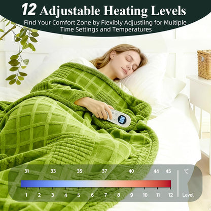 Heated Blanket Electric Throw, 50"X60" Heating Blanket Waffle with 12 Heat Levels, Fast Heating Blanket with 1-12H Timer, Overheat Protection with ETL & FCC for Bed Home Office Sofa (Light Gray）