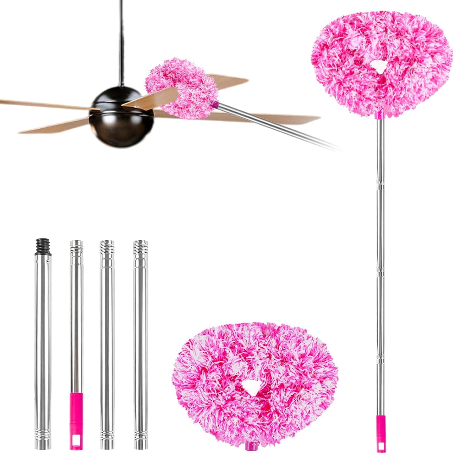 Ceiling Fan Cleaner Duster Reusable Microfiber Ceiling Fan Blade Cleaner Removable Duster with Extension Pole Adjusts 13 to 49.7 Inch for Cleaning Walls Bookshelves Furniture Door Window Top (Blue)