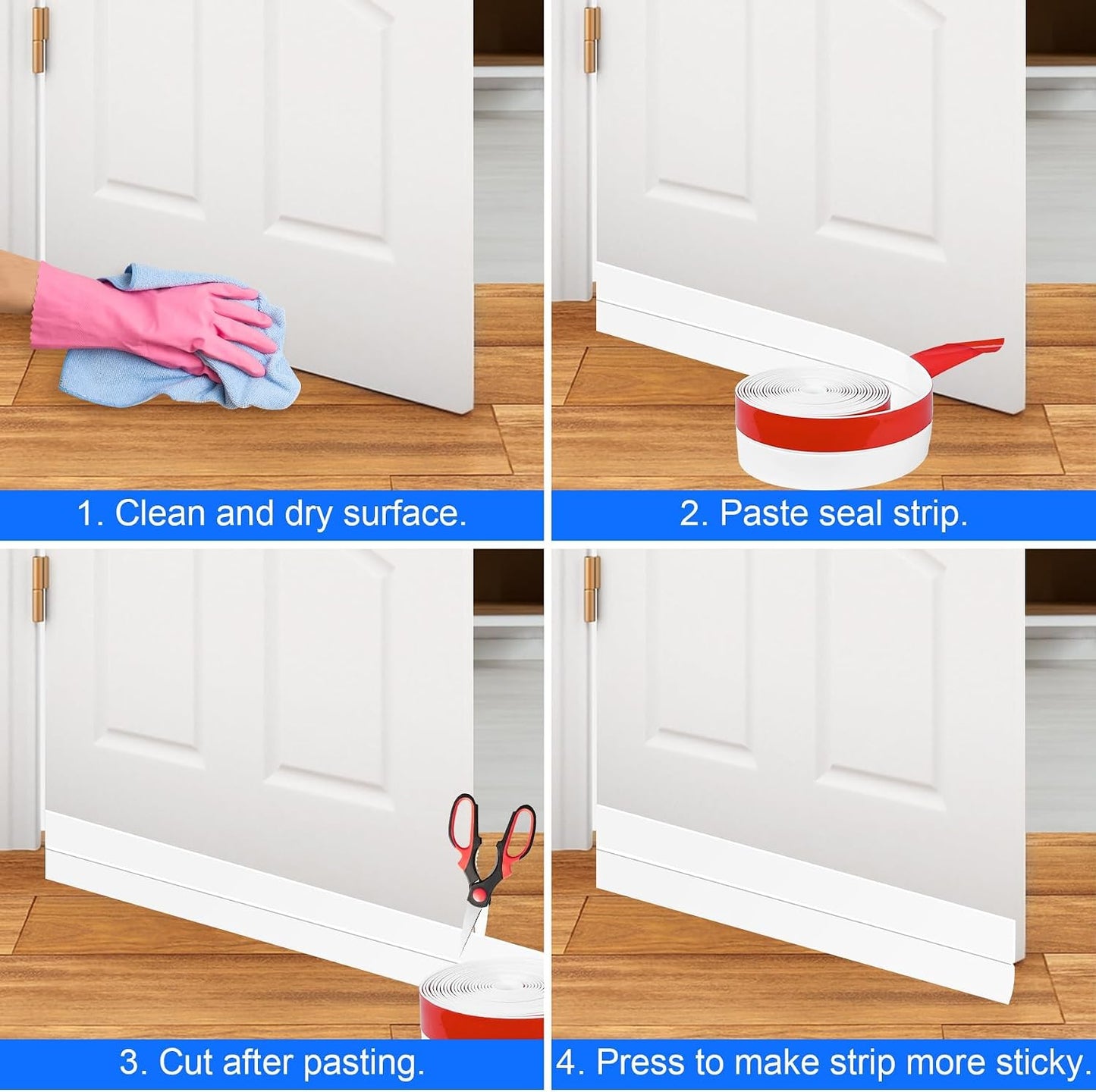 ToLanbbt Weather Stripping Silicone Door Seal Strip 2 in x 10 ft Door Draft Stopper Self Adhesive Tape, Side & Bottom Gaps Insulation Seal for Glass Shower Sliding Window, Black