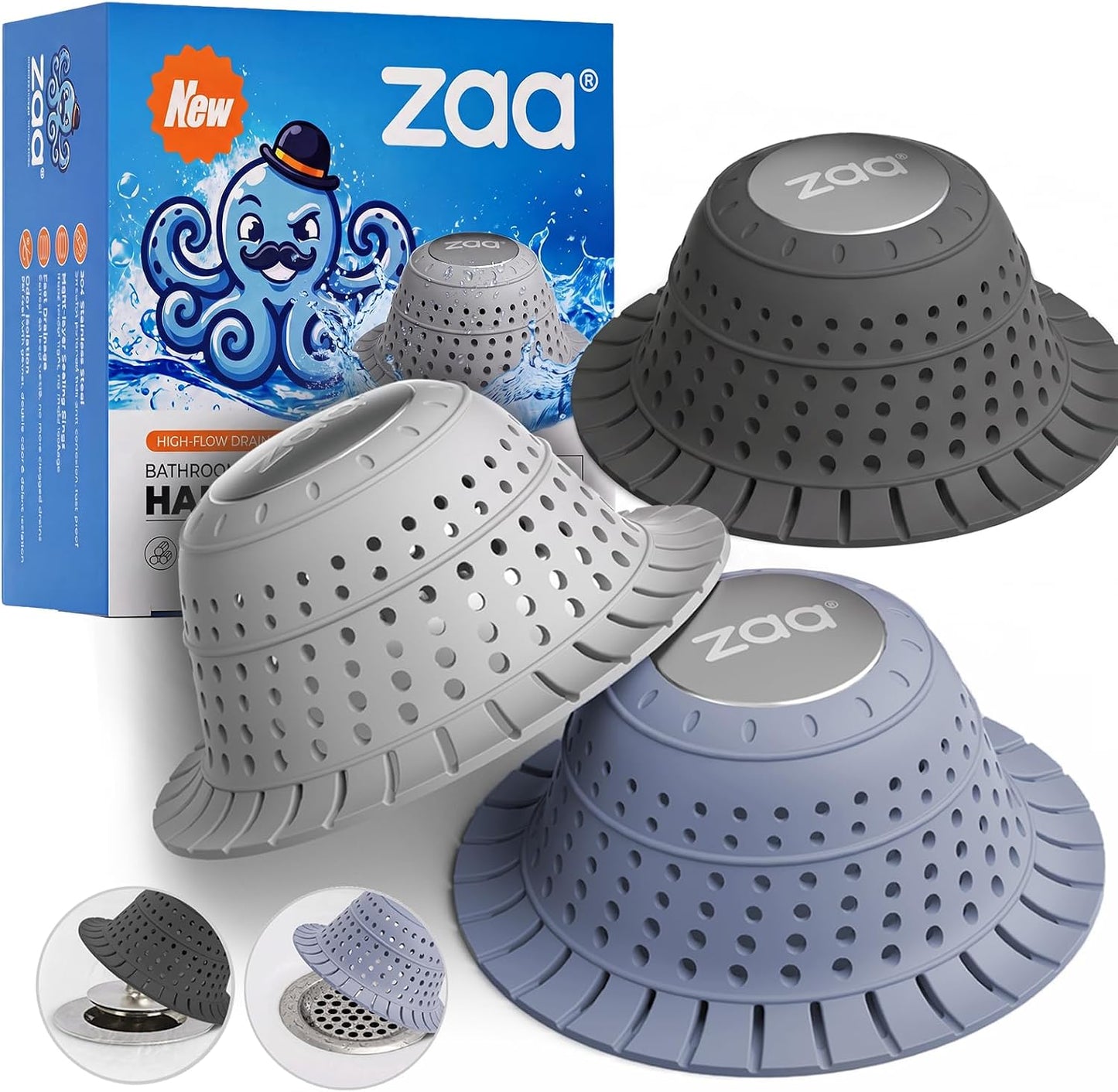 Shower Drain Hair Catcher Bathtub Drain Strainer Sink Drain Protector | Collapsible Pop-Up Drain Hair Catcher, Traps Hair & Prevents Clogs, Easy to Clean, Bathroom Fixture Accessories, Gray