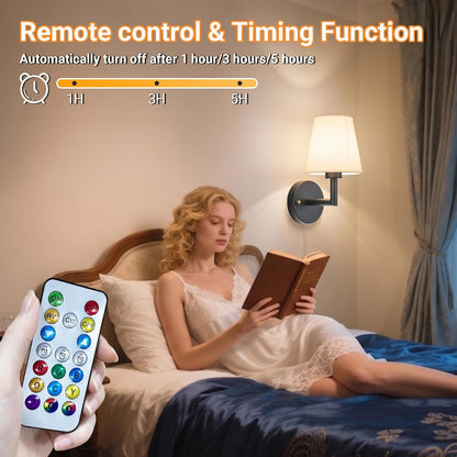 Battery Operated Wall Sconces Set Of Two, Wireless Battery Wall Light With 10000mAh RGB Rechargeable Magnetic Bulb, Rechargeable Wall Sconce With Remote Control For Bedroom, No Electrician Required