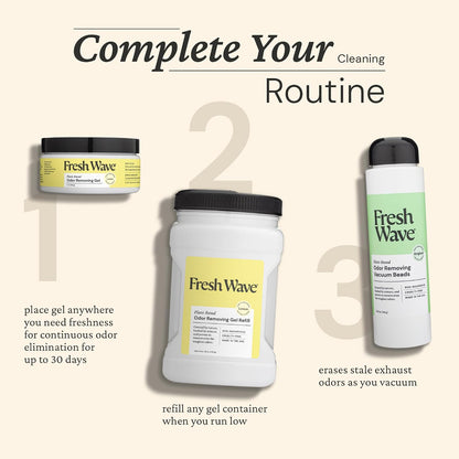 Fresh Wave Original Odor Eliminator Gel 3-Pk 7 oz - Air Freshener for Home | Plant-based essential oils. Lasts 15-30 days per jar. No plug-in needed. Pet-safe, closet and bathroom deoderizer.
