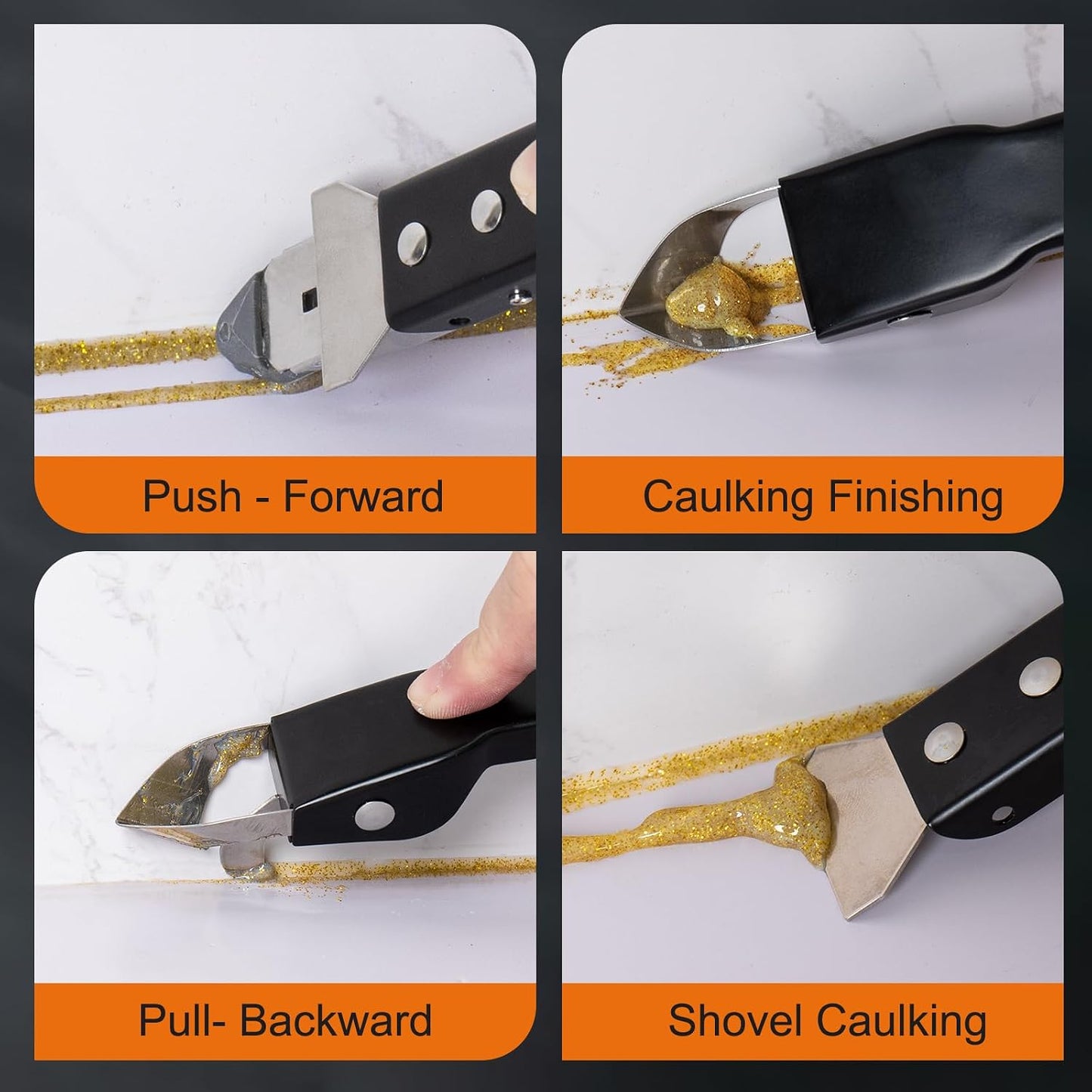 Matework Complete Caulking Tool Kit, 4 in 1 Stainless Steel Caulk Remover | Caulk Finishing Tool, Grout Removal, Scraper, Cut Resistant Gloves, for Bathroom Shower Kitchen Living Room, Home Repair