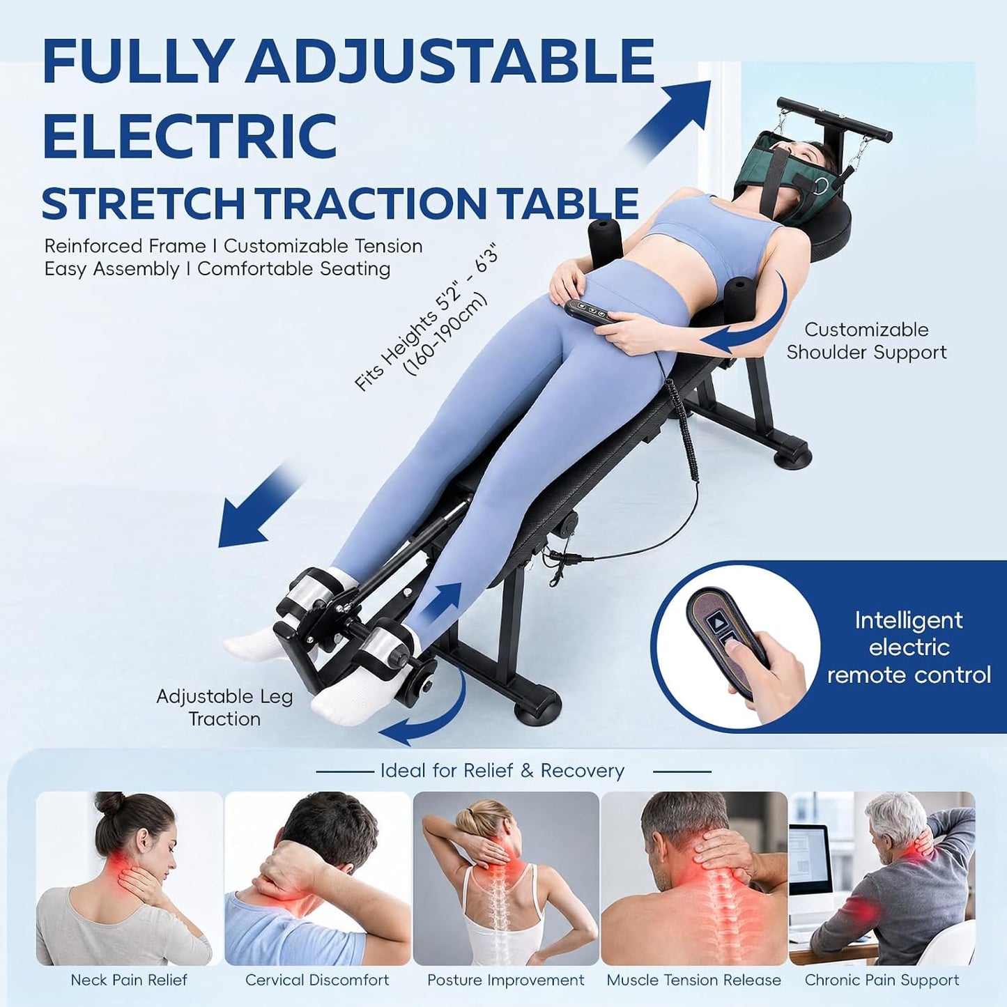 Spinal Decompression Table Electric Traction Machine for Neck and Back Pain Relief , Lumbar & Cervical Traction Bed, Remote Control Decompression Back Stretcher,880 Lbs Capacity