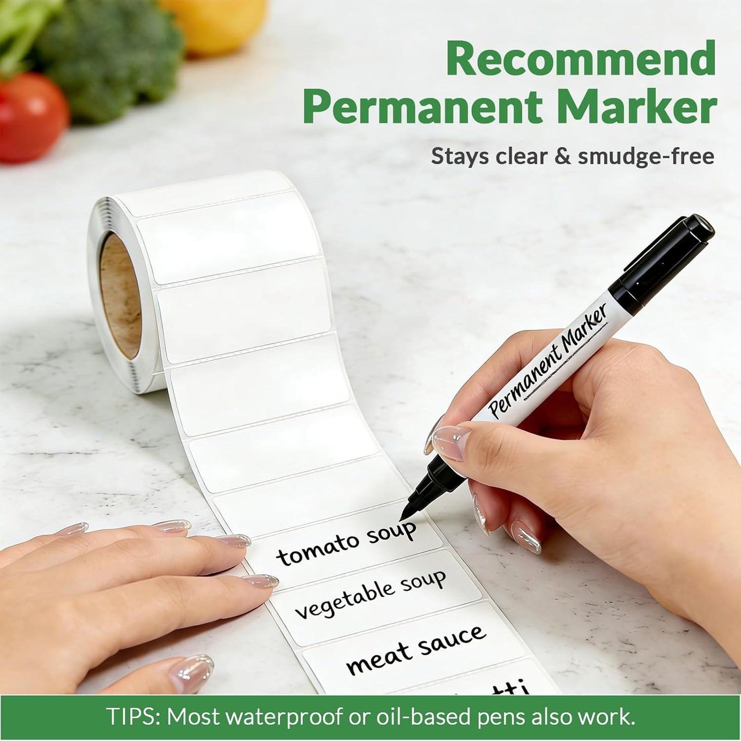 Removable Freezer Labels, 4/5" x 2", 3 Roll (Blank) | With perforated lines, writable, remove no residue, waterproof & oilproof, 350 labels per roll, for meal prep containers