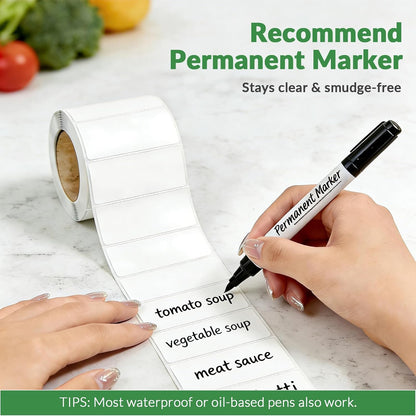Removable Freezer Labels, 4/5" x 2", 2 Roll (Blank) | With perforated lines, writable, remove no residue, waterproof & oilproof, 350 labels per roll, for meal prep containers