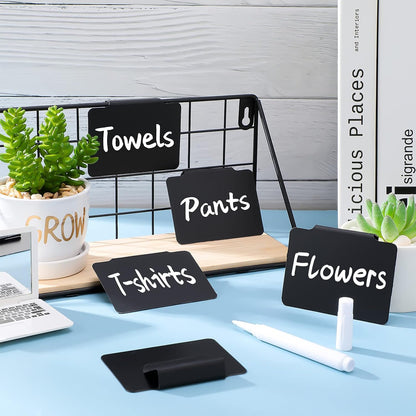 18 Pcs Plastic Basket Bin Label Clip on Removable Basket Label Clip with White Chalk Markers for Kitchen Pantry Storage Fabric Box Hanging Bin