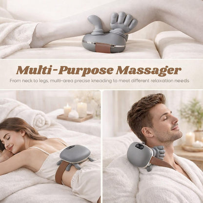 LIVINGPRO Neck & Shoulder Massager with Heat, Deep Tissue Shiatsu with Bionic Palm 4D Kneading, Simulated Human Hand Massage, 3 Adjustable Intensities, Portable Pain Relief for Home & Office
