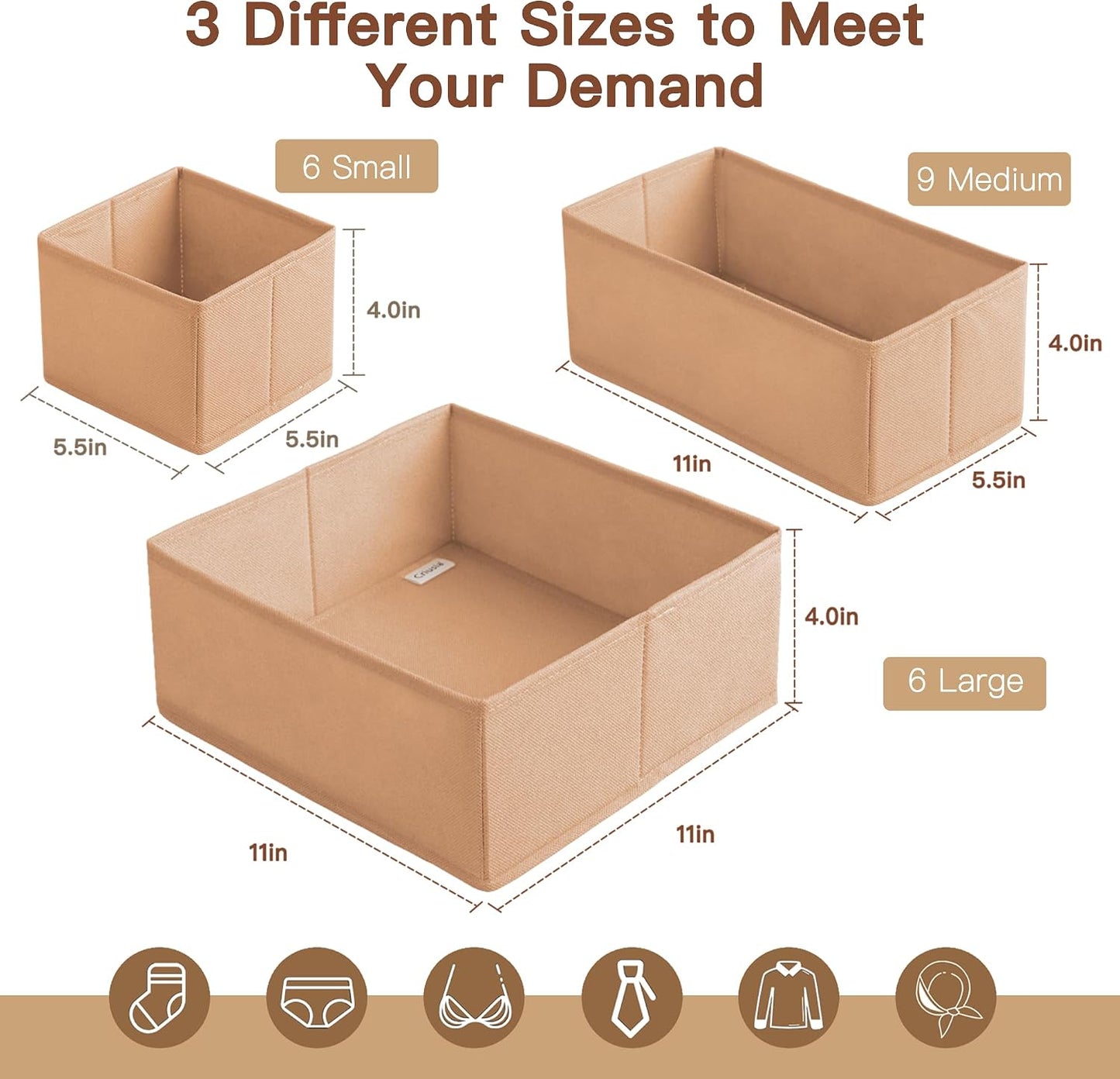 Drawer Organizer Clothes, 10 Pack Dresser Organizer for Baby Clothes, Underwear, Sock- Foldable Closet Organization and Storage Dividers Bins for Nursery, Bedroom (Beige)