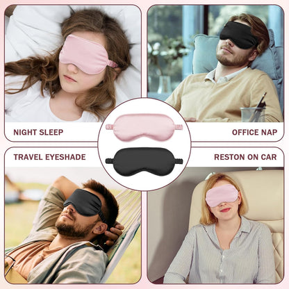 Amrules Sleep Mask Set of 2, Adjustable Silk Eye Mask for Sleeping, Soft Sleeping Eye Shade Cover for Women, Good for Blocking Light, Reducing Puffiness, Enhancing Sleep Quality (Blush Pink & Black)