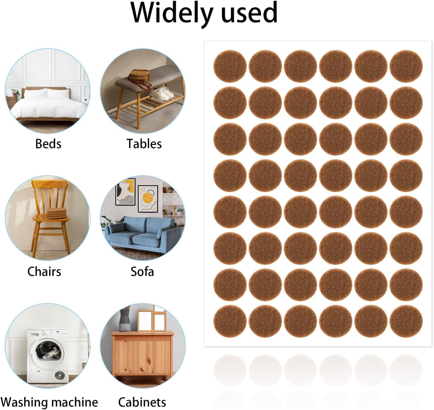 48 Pcs Brown Felt Cabinet Door Pads, 1/2 Inches Diameter Self Adhesive Felt Bumpers for Furniture Kitchen Cabinet Doors Floor Drawers Cupboards